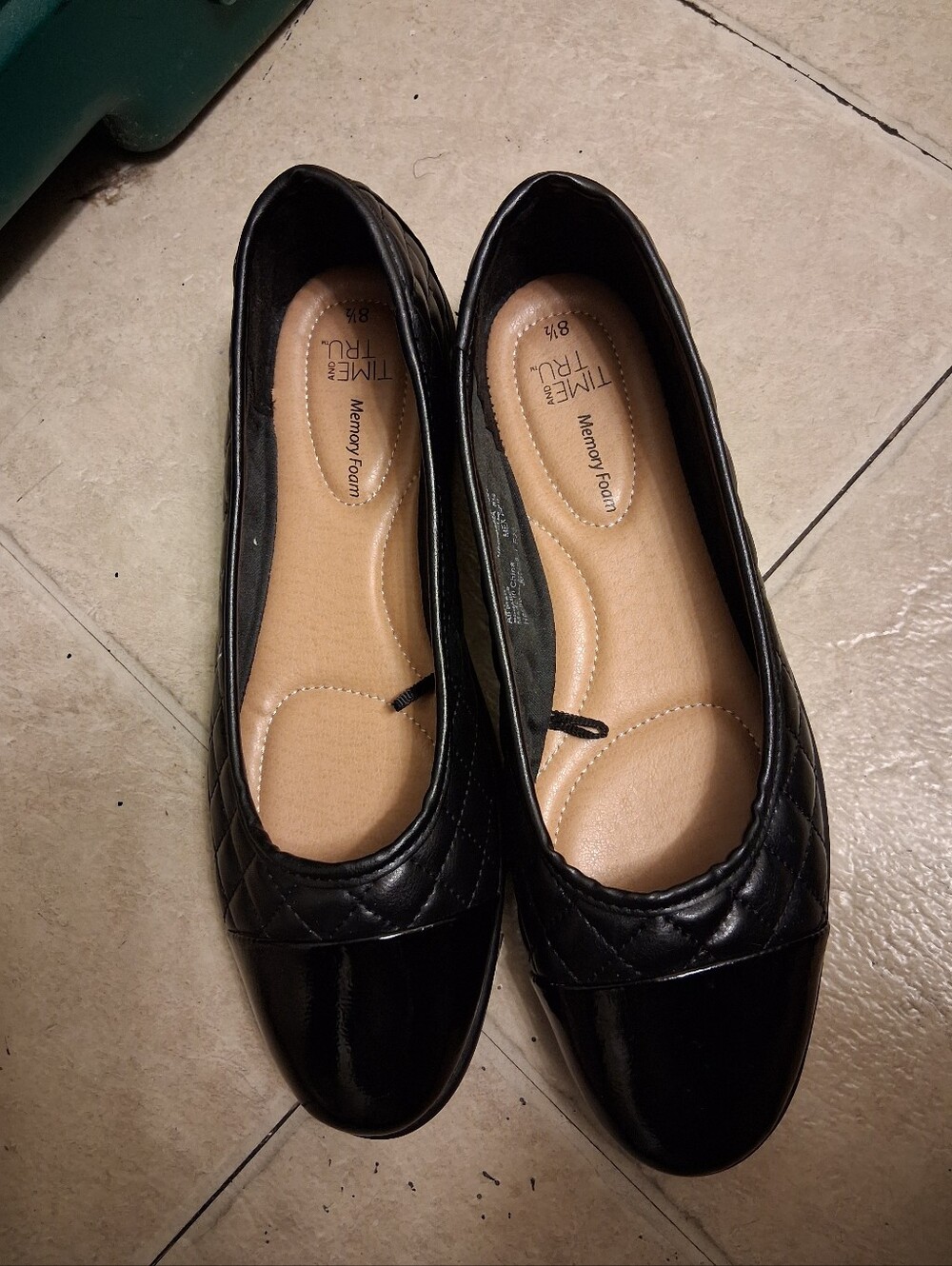 Womens TIME AND TRU Black Quilted Memory Foam Ballet Flats size 8.5